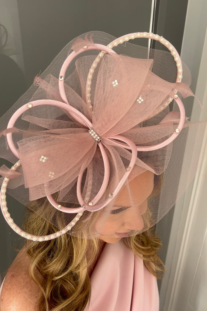 Seraphine Powder Pink Diamante Veil Fascinator