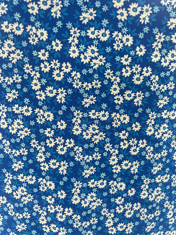 Laura Blue Daisy Print Mock Wrap Belted Maxi Dress