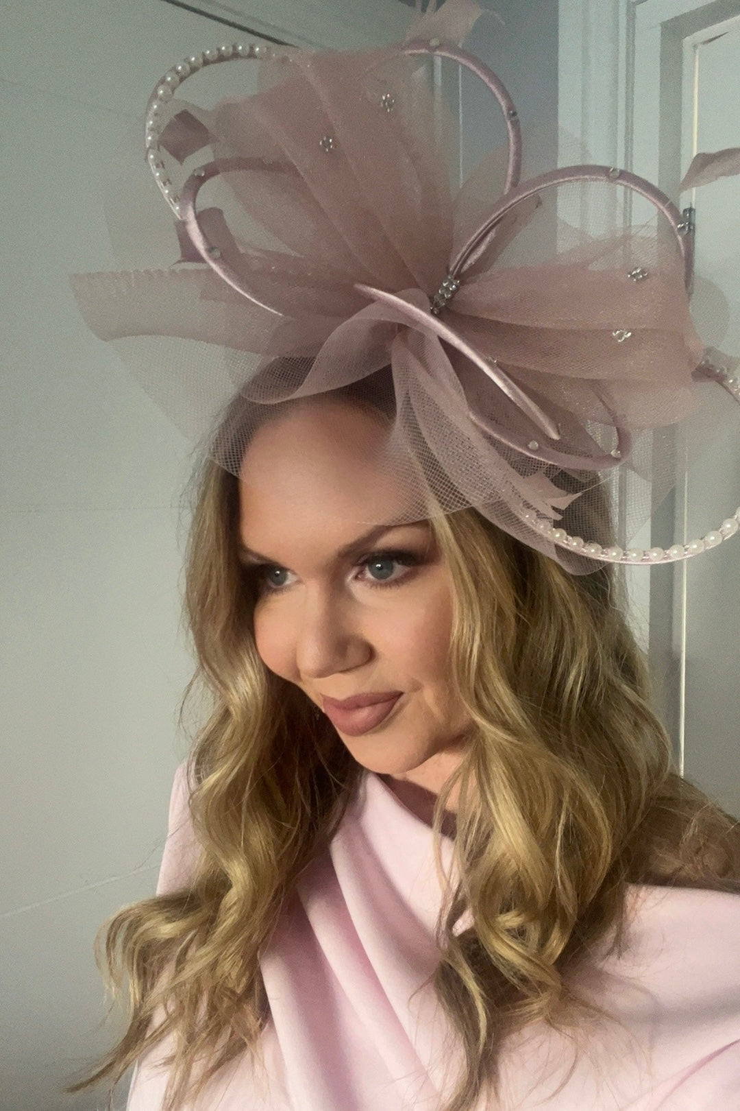 Seraphine Powder Pink Diamante Veil Fascinator