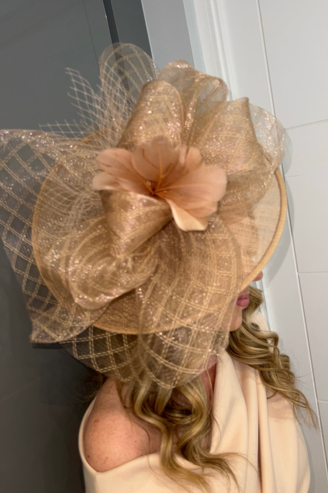Aurelia Nude Champagne Floral Bow Large Hatinator