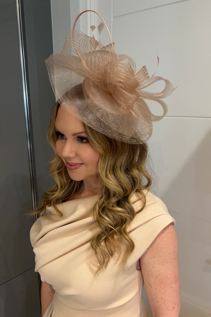 Nova Belle Nude Champagne Loop & Feather Fascinator