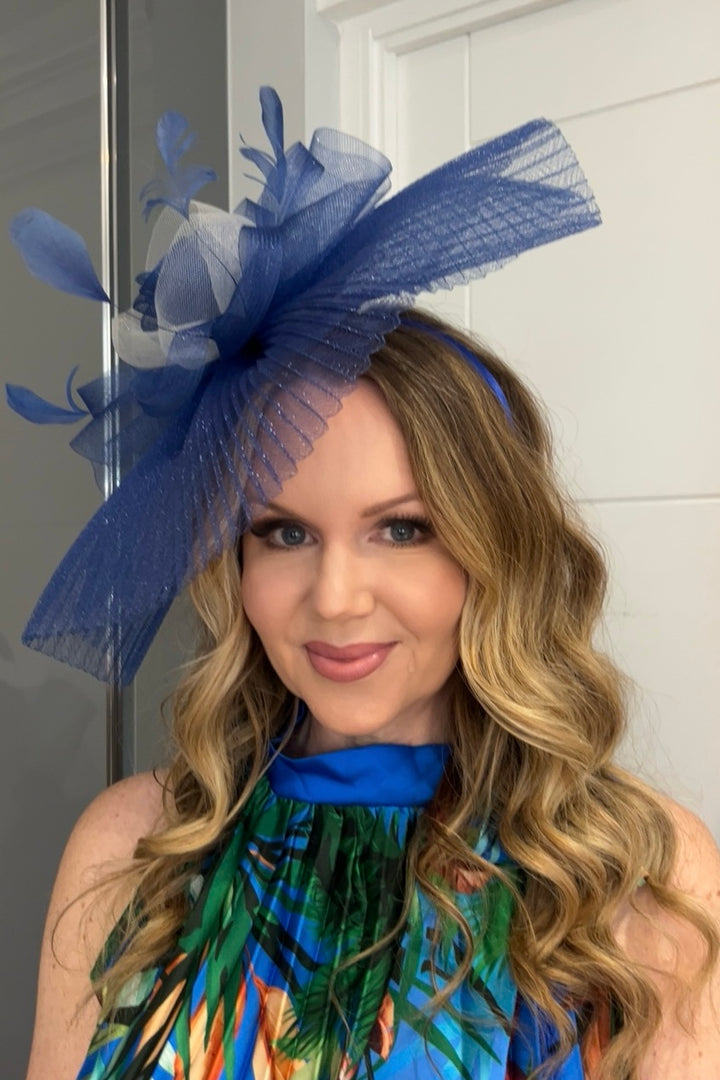 Zarelle Royal Blue Floral Feather Veil Fascinator