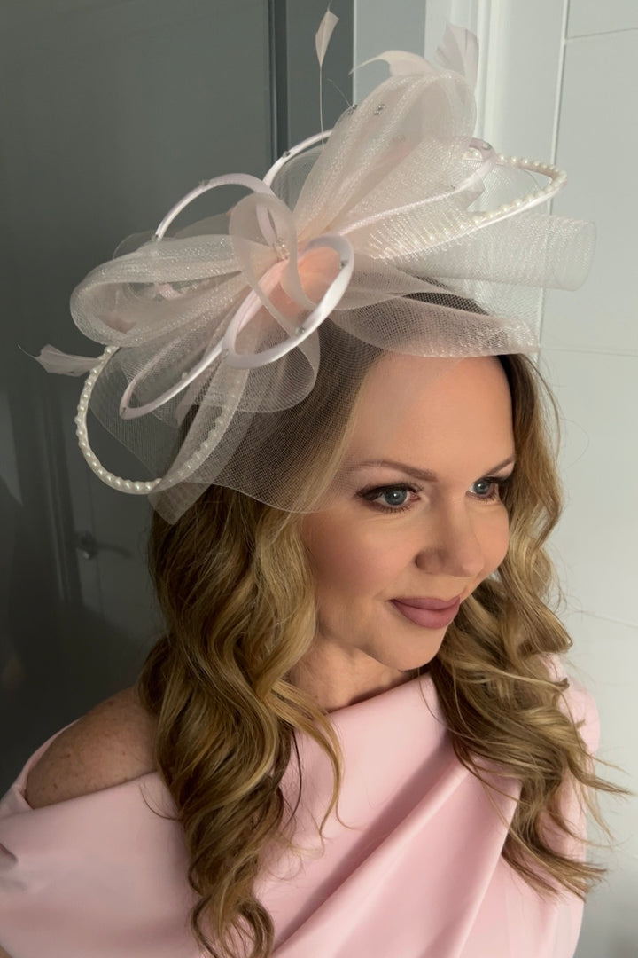 Seraphine Pale Pink Diamante Veil Fascinator
