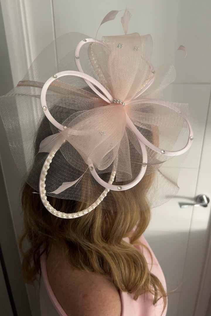 Seraphine Pale Pink Diamante Veil Fascinator