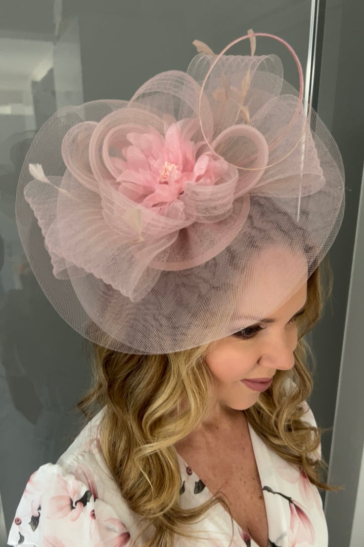Nova Belle Baby Pink Loop & Feather Fascinator