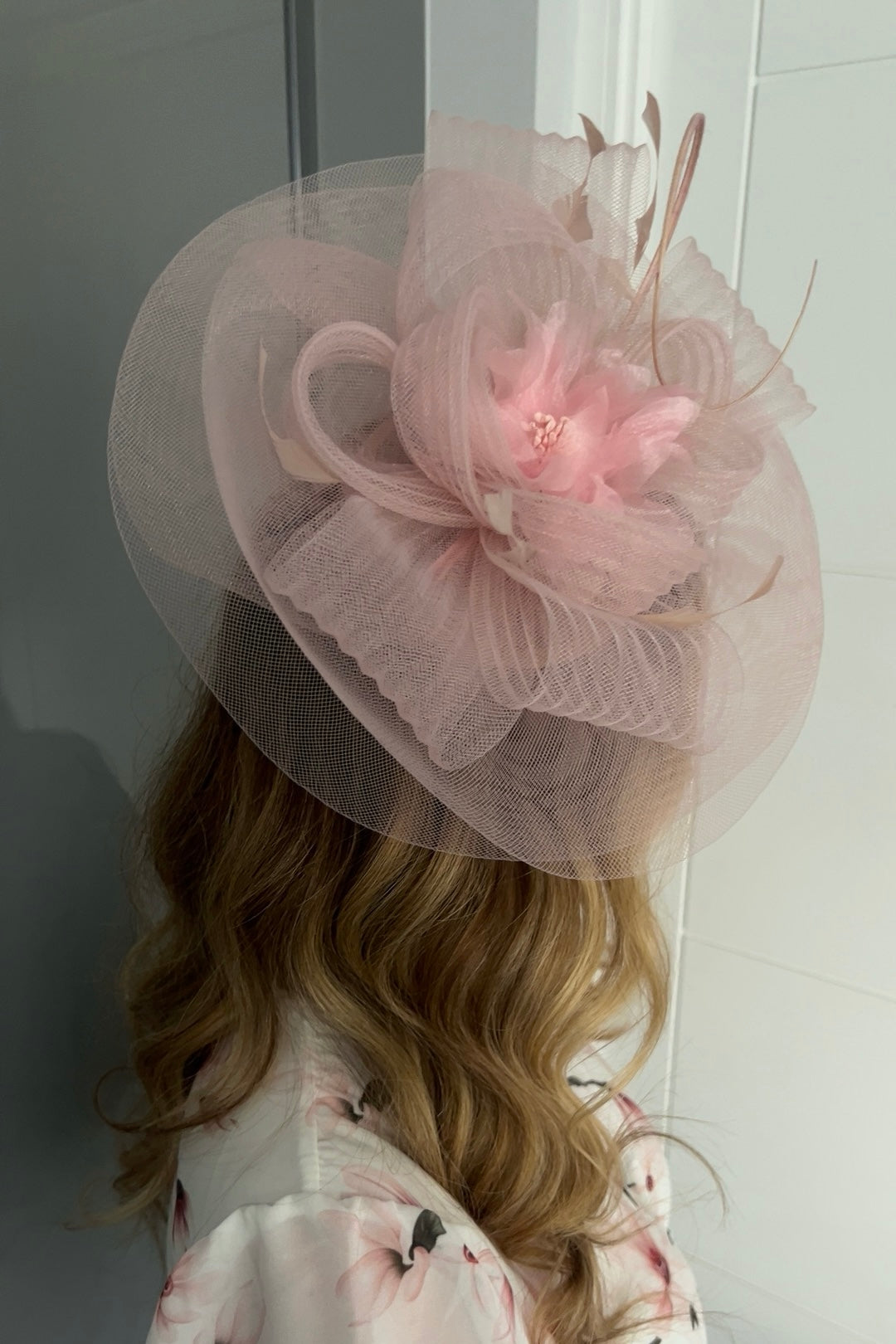 Nova Belle Baby Pink Loop & Feather Fascinator