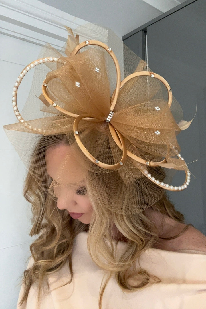 Seraphine Gold Diamante Veil Fascinator