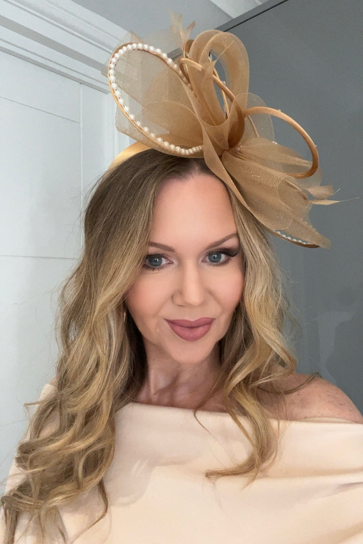 Seraphine Gold Diamante Veil Fascinator