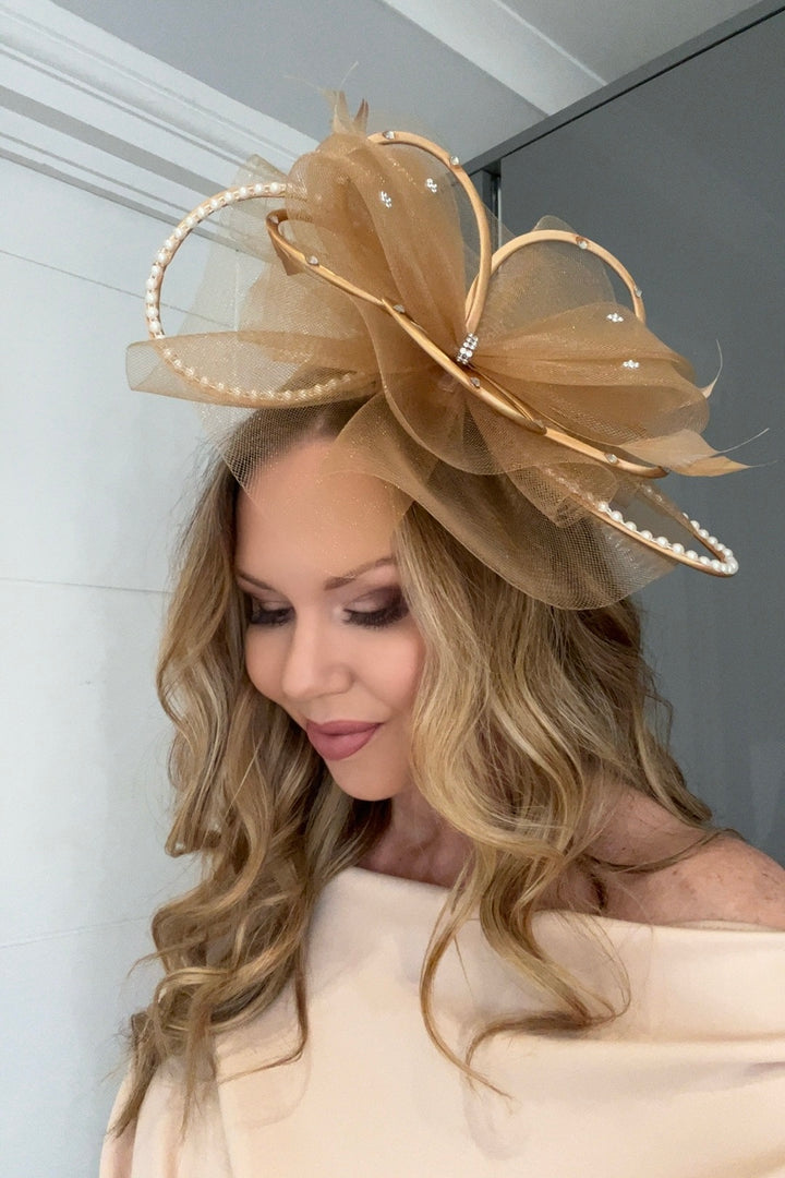 Seraphine Gold Diamante Veil Fascinator