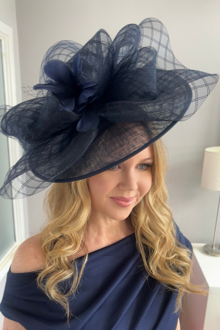 Aurelia Navy Floral Bow Large Hatinator