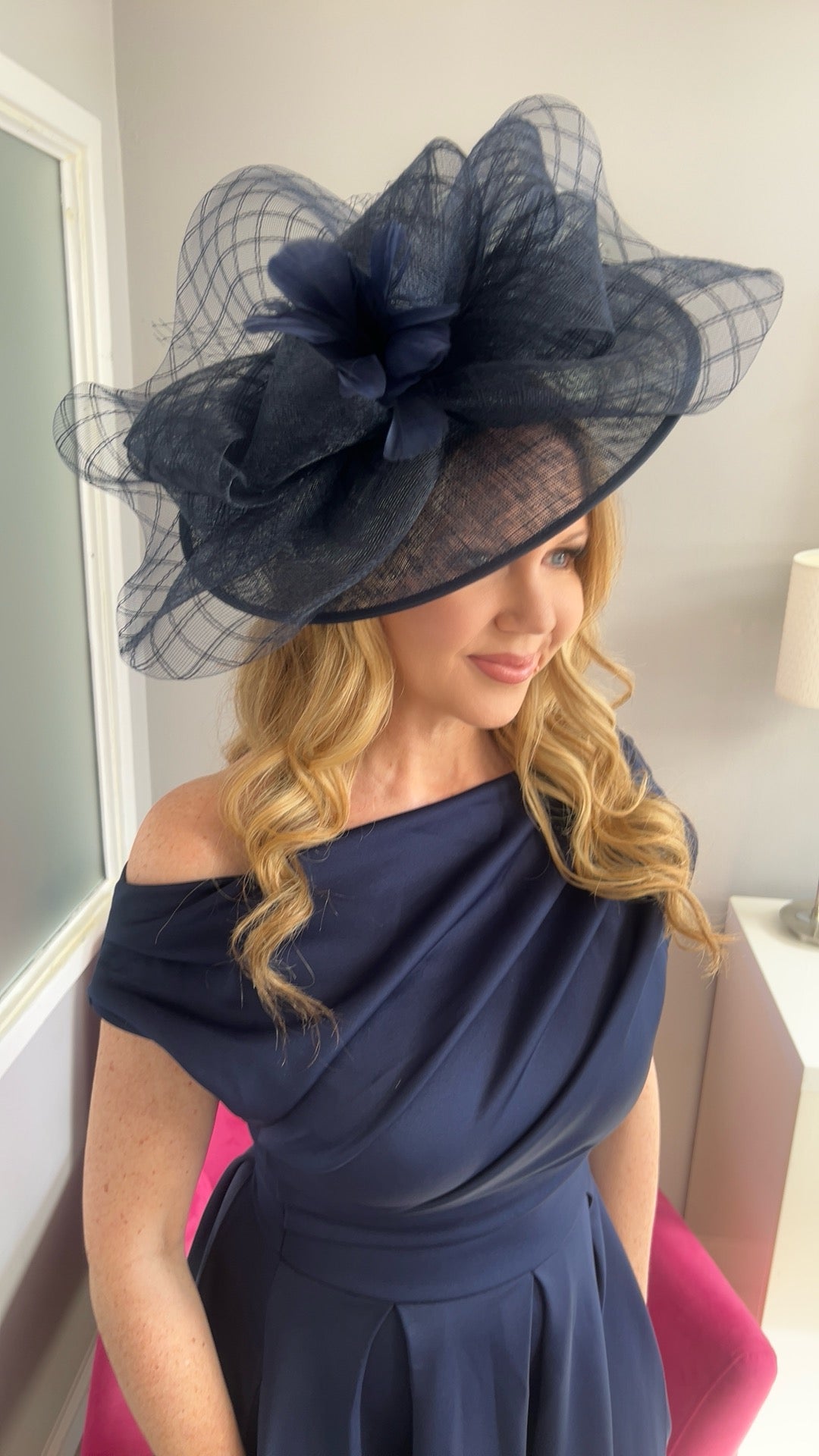 Aurelia Navy Floral Bow Large Hatinator