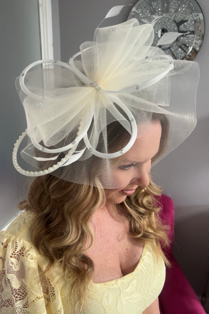 Seraphine Ivory Diamante Veil Fascinator