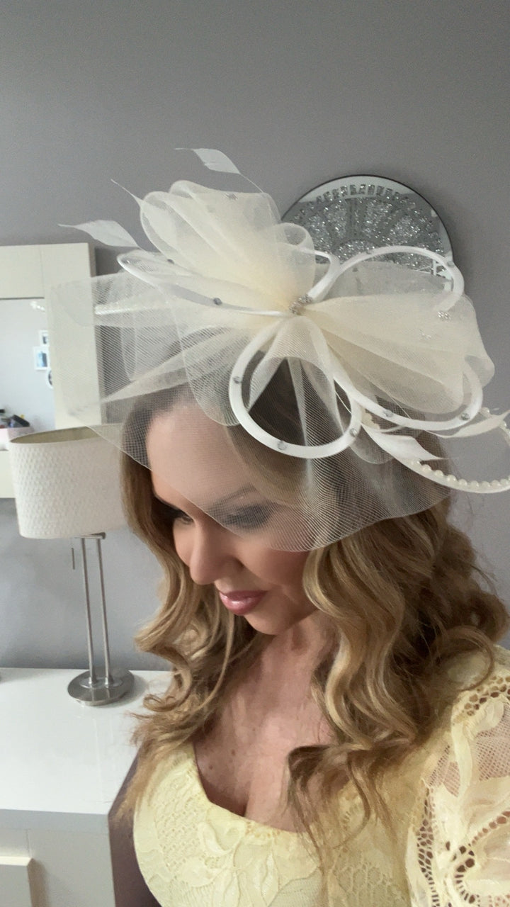 Seraphine Ivory Diamante Veil Fascinator