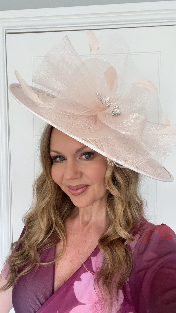 Charlize Very Pale Pink Tulle Diamante Large Hatinator