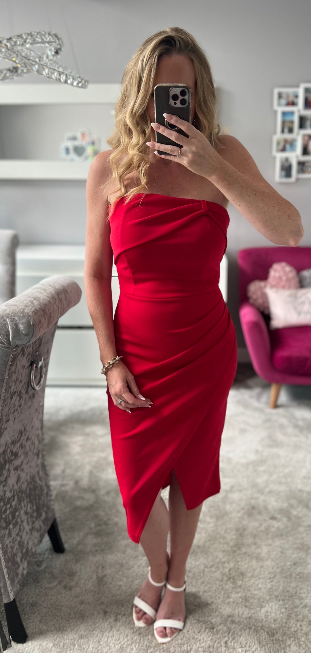 Passionista Red Bardot/strapless 2 Way Bodycon Midi Dress