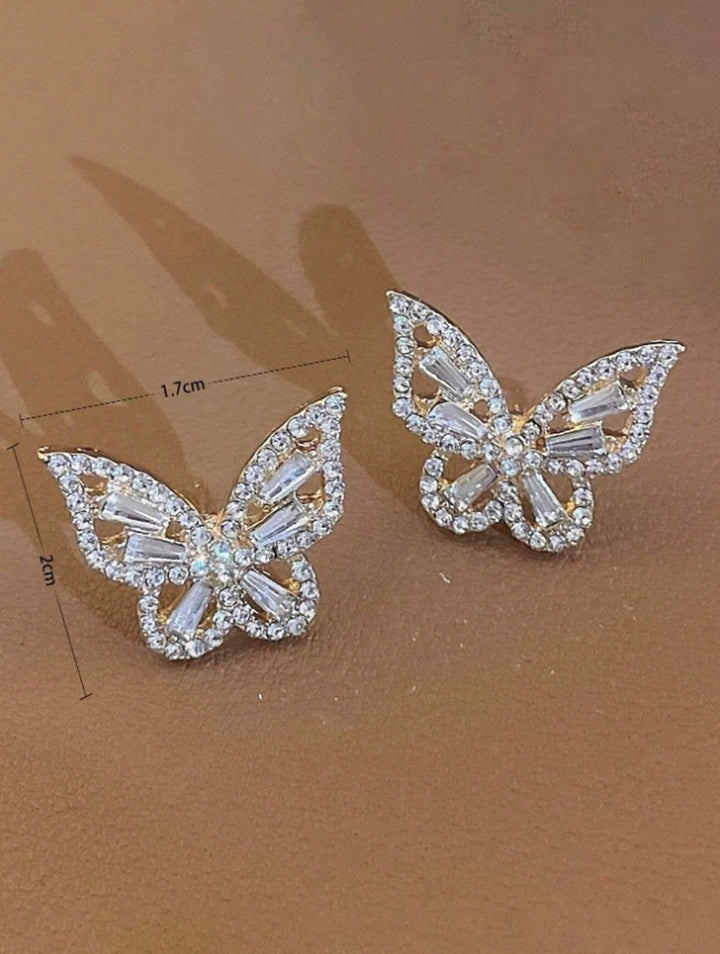 Butterfly Diamante Stud Earrings in Silver