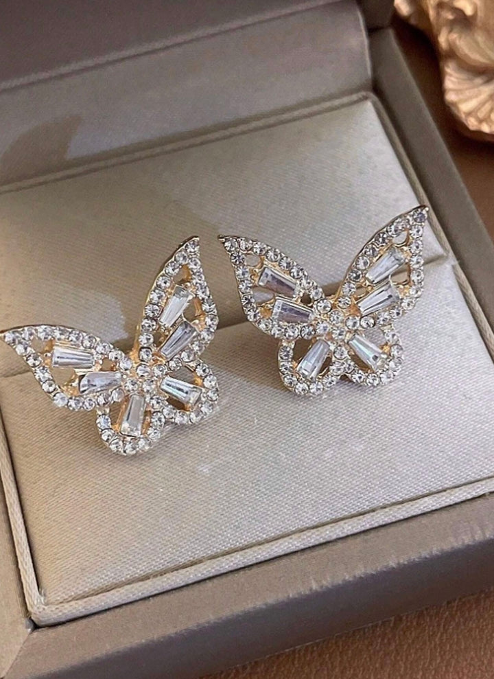 Butterfly Diamante Stud Earrings in Silver