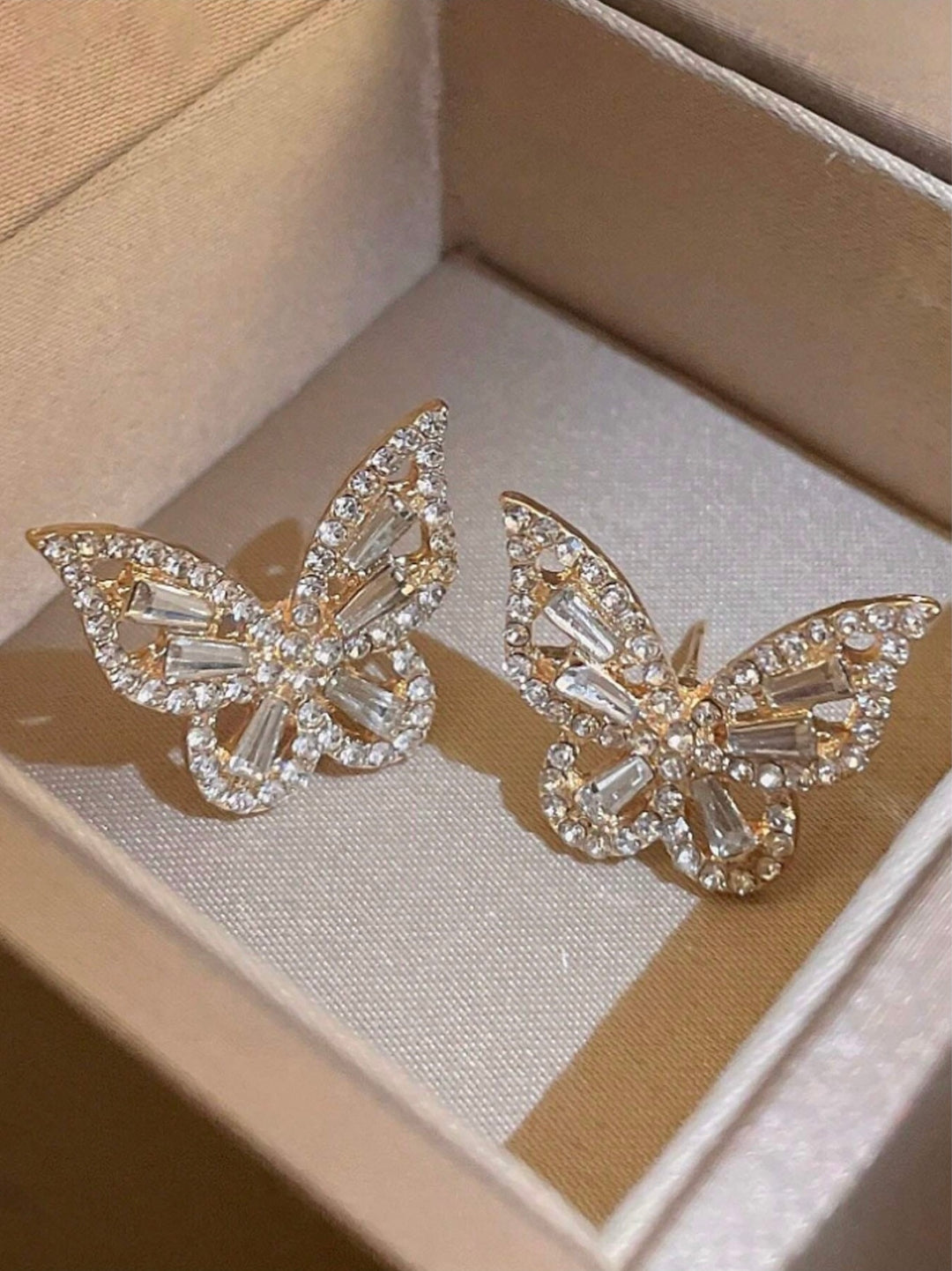 Butterfly Diamante Stud Earrings in Silver