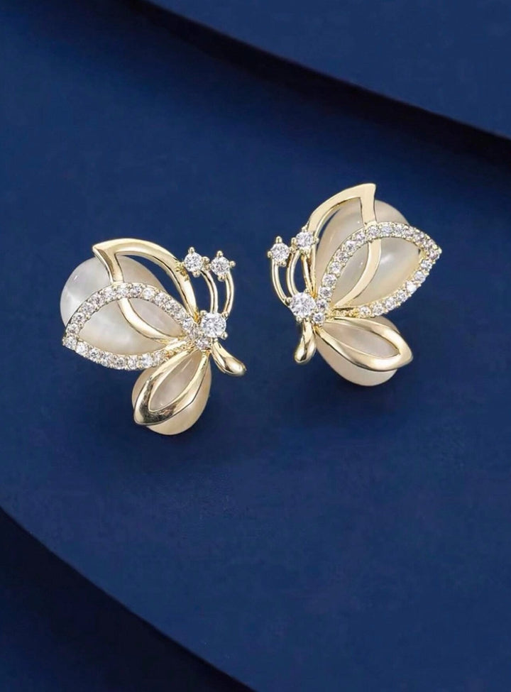 Butterfly Diamante Stud Earrings in Gold