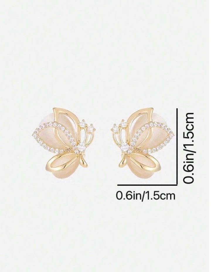 Butterfly Diamante Stud Earrings in Gold