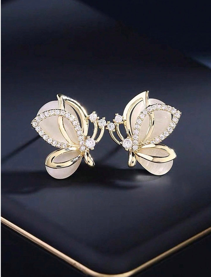 Butterfly Diamante Stud Earrings in Gold