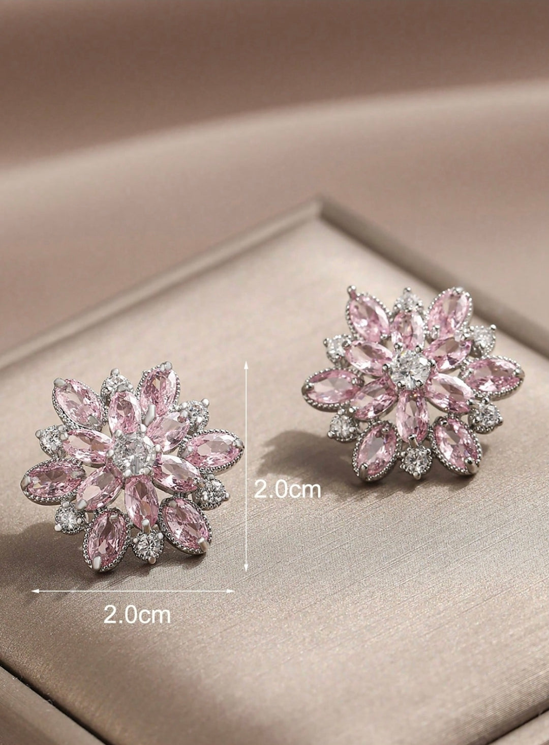 Flower Cubic Zirconia Stud Earrings in Pink