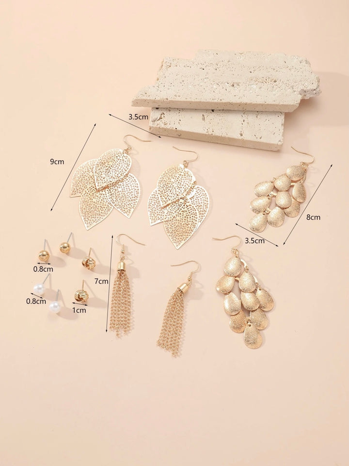 12 piece Leaf, Shell, Tassel & Stud Earrings Set In Gold AMAZING VALUE