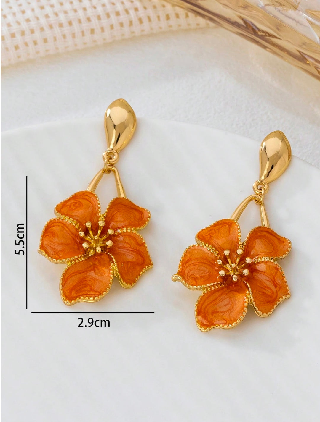 Orange Oil Drop Flower Pendant Earrings
