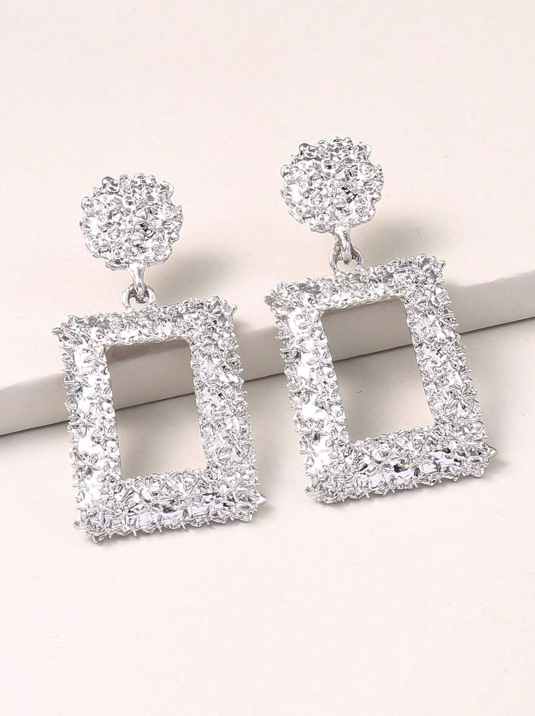 Statement Square Earrings In Silver