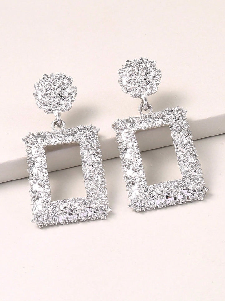 Statement Square Earrings In Silver