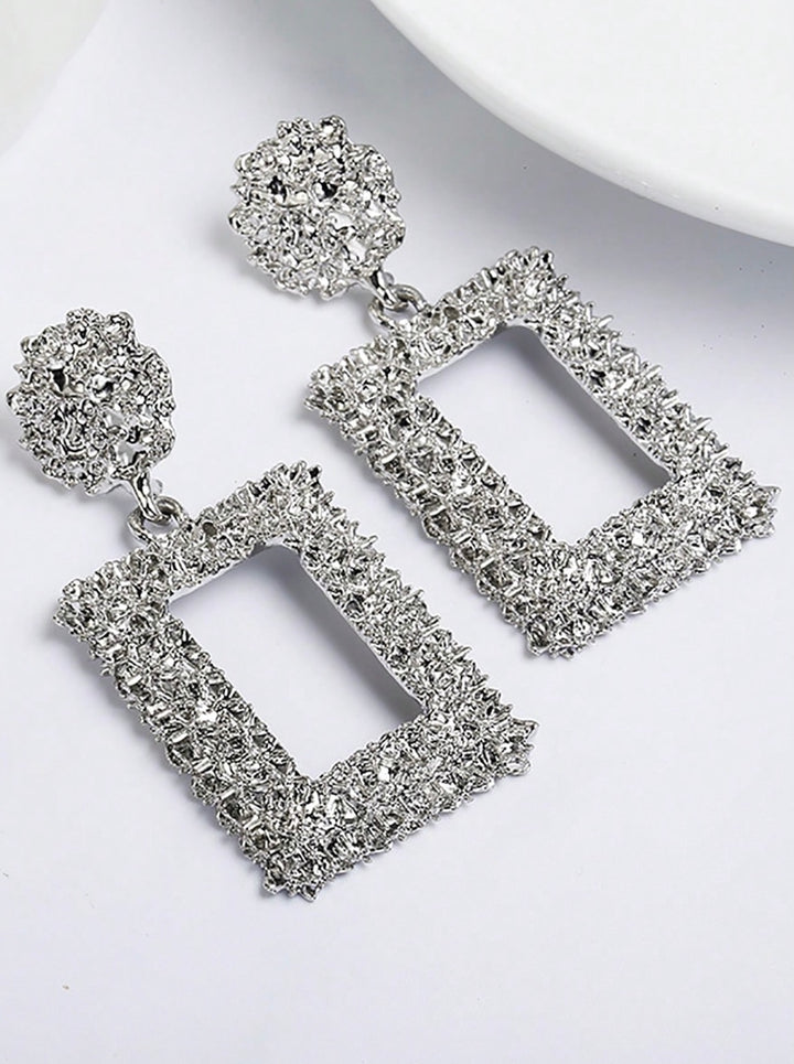 Statement Square Earrings In Silver