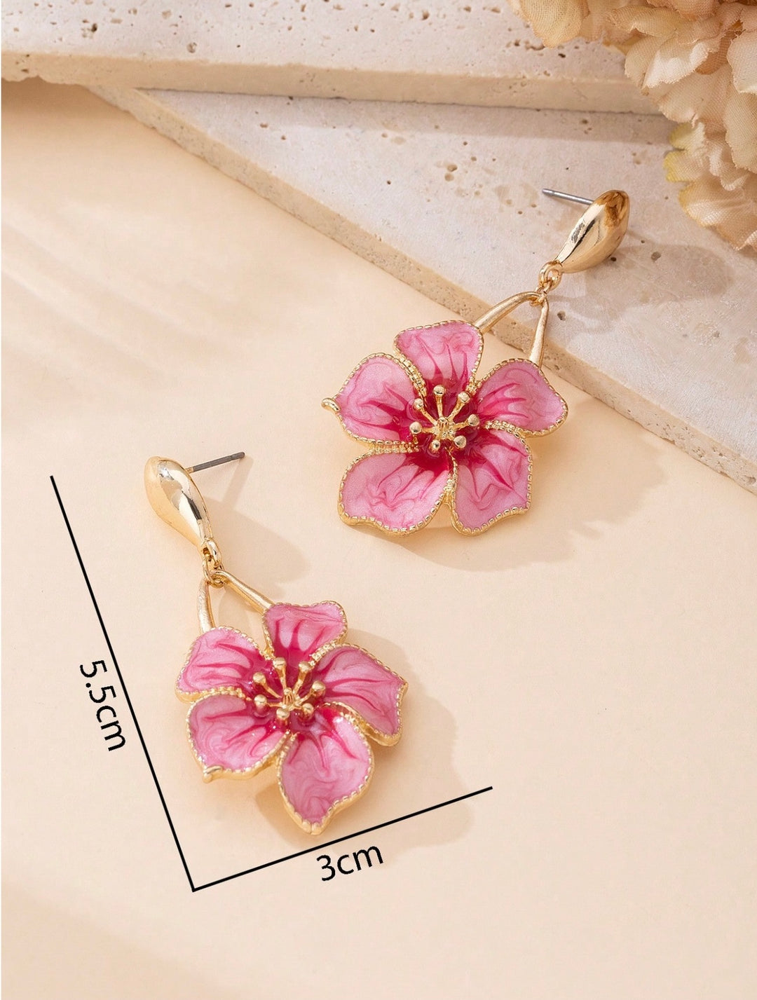Pink Oil Drop Flower Pendant Earrings