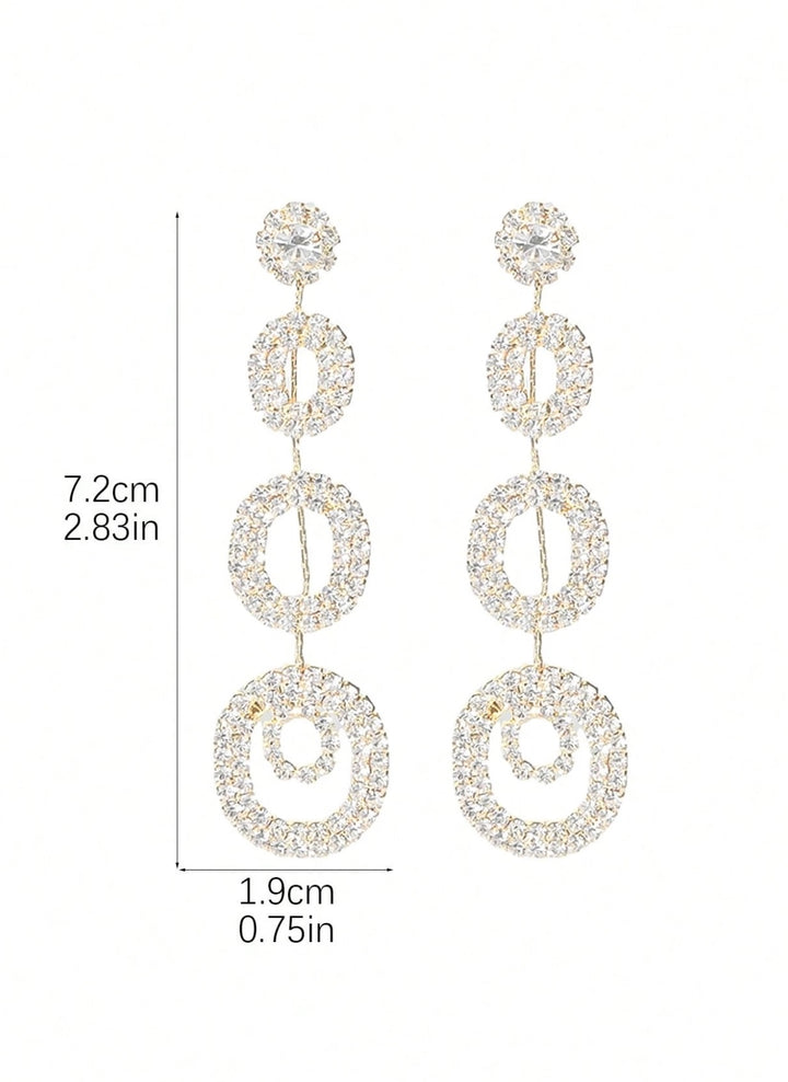 Dangly Concentric Circle Diamante Earrings in Gold
