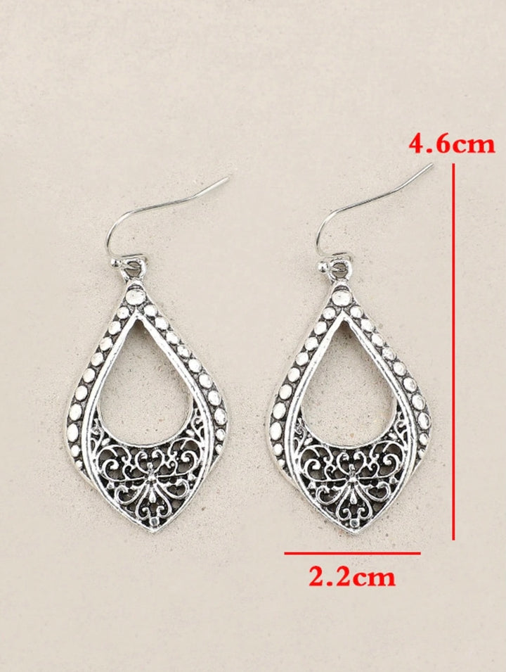 Dangly Filigree Boho Teardrop Earrings in Antique Silver