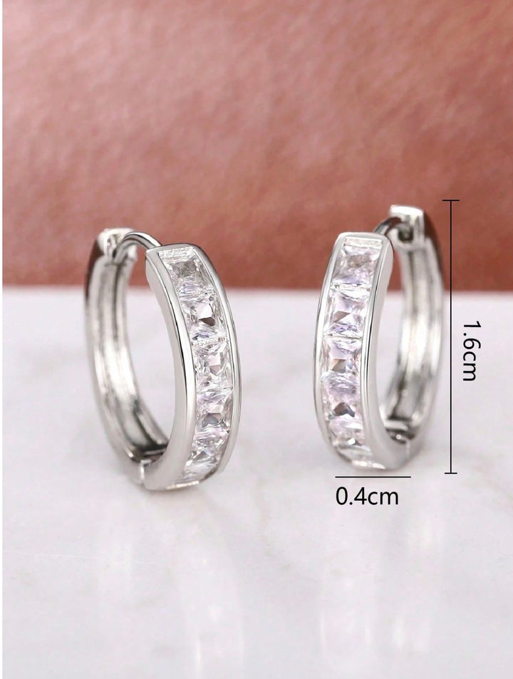 Small Cubic Zirconia Round Hoop Earrings In Silver