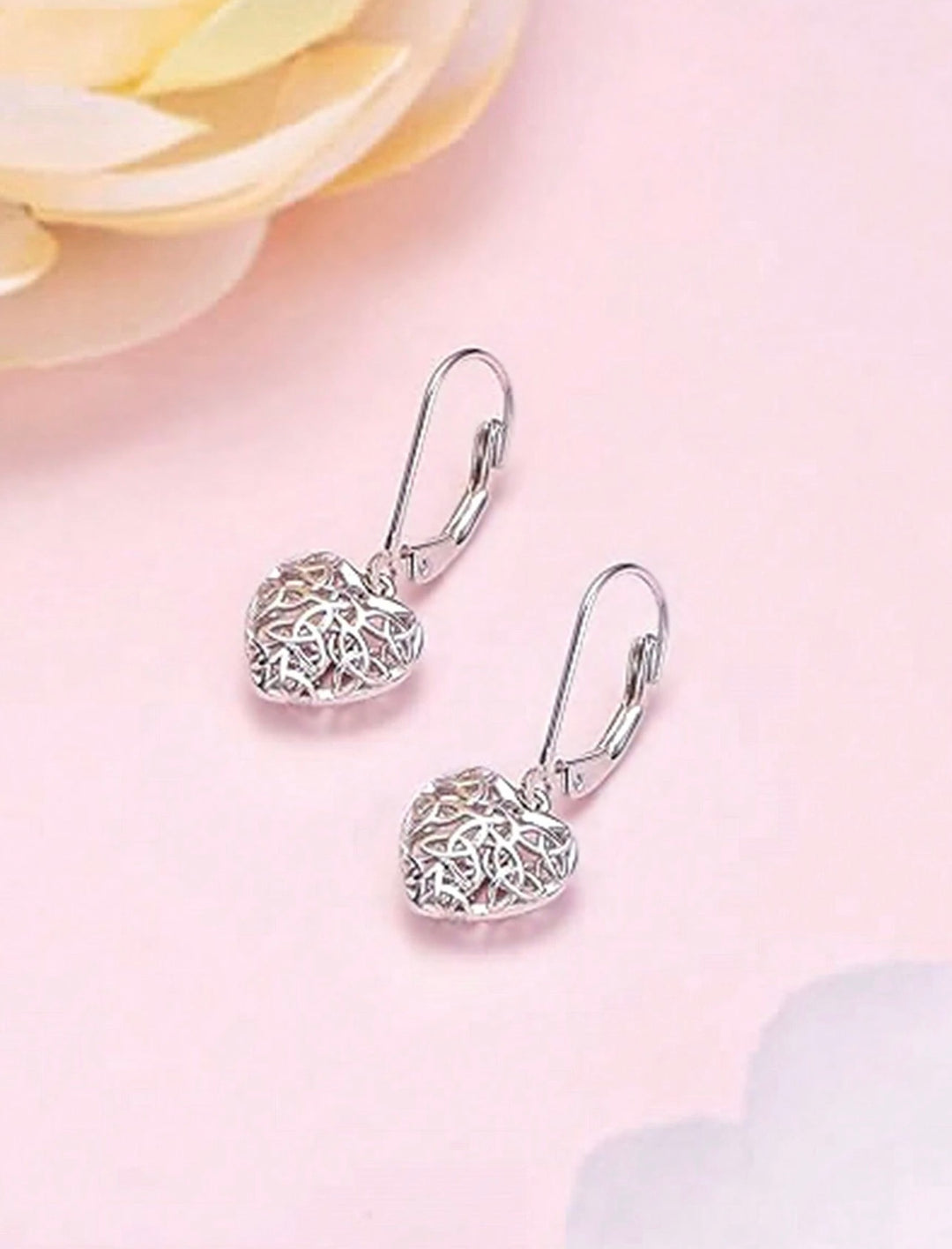 Filagree Heart Drop Earrings In Silver