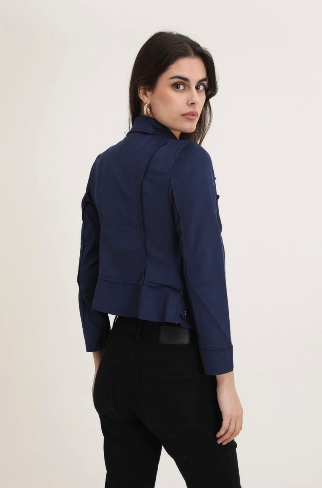 Savannah Navy Suedette Zip Detail Lightweight Biker Jacket