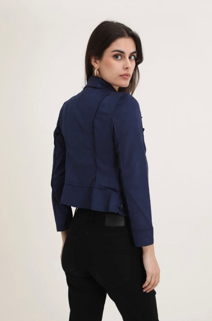 Savannah Navy Suedette Zip Detail Lightweight Biker Jacket