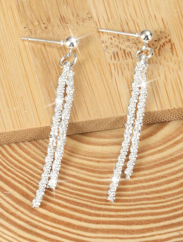 Long Stud & Tassel Diamante Dangly Earrings