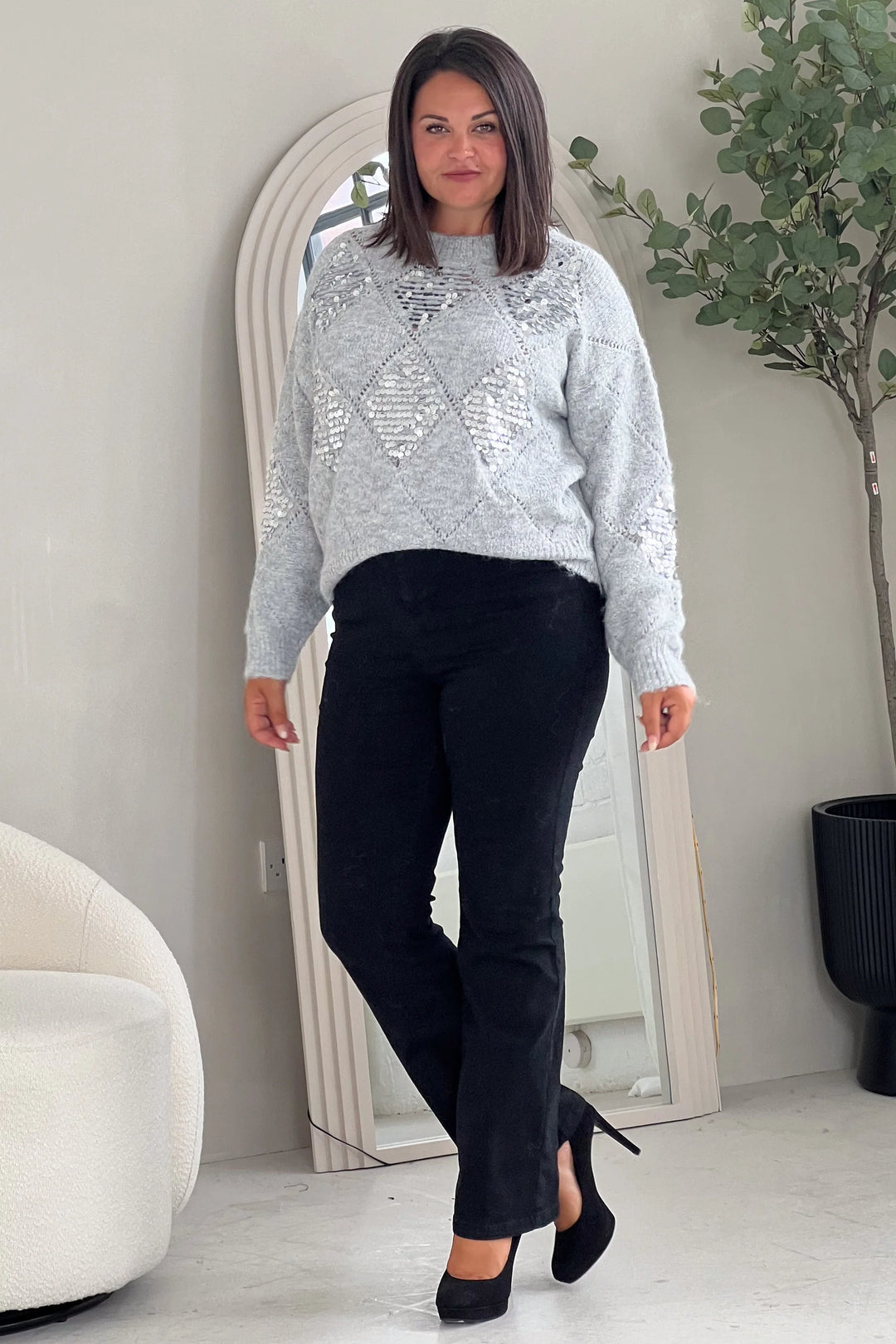 Kathy Grey and Silver Sequin Patch Jumper
