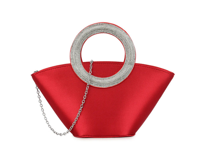 Venice Red Satin Hand Bag With Diamante Handle