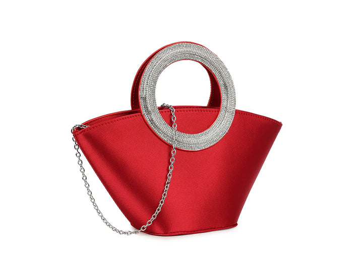 Venice Red Satin Hand Bag With Diamante Handle