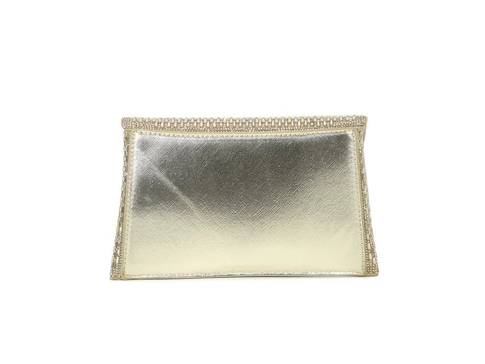 Azaire Crystal Embellished Sparkly Envelope Clutch Bag - Gold