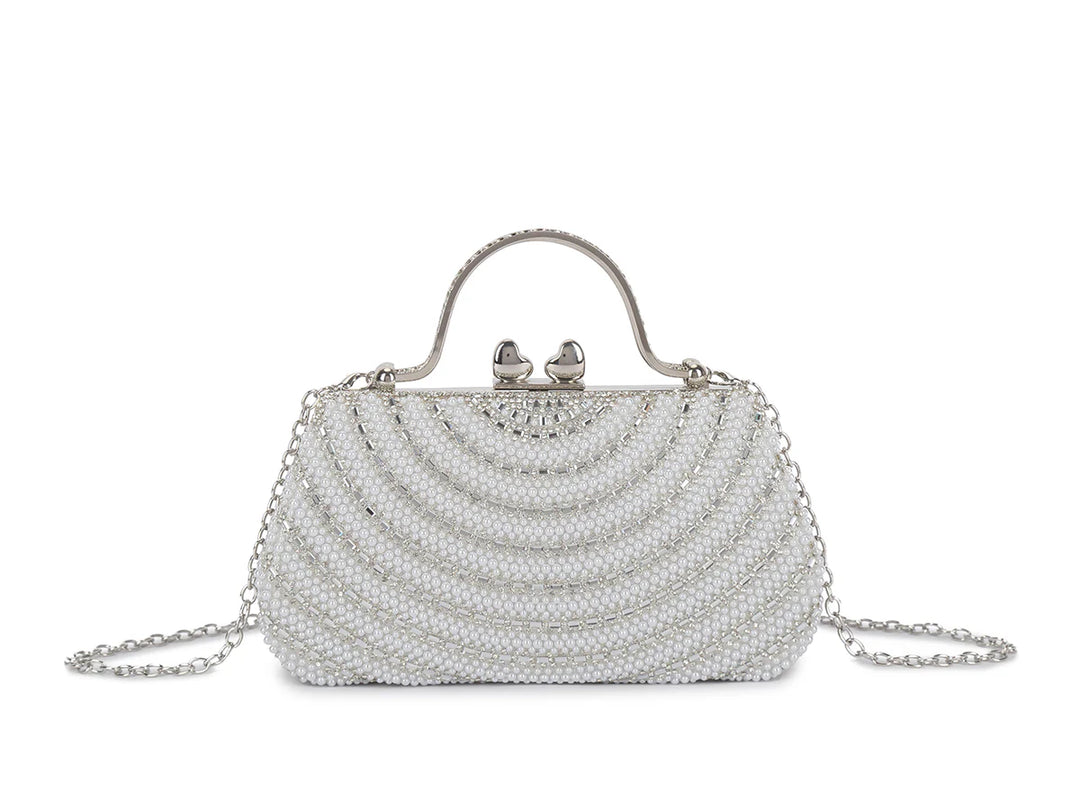 Celeste Silver and White  Pearl Evening Bag