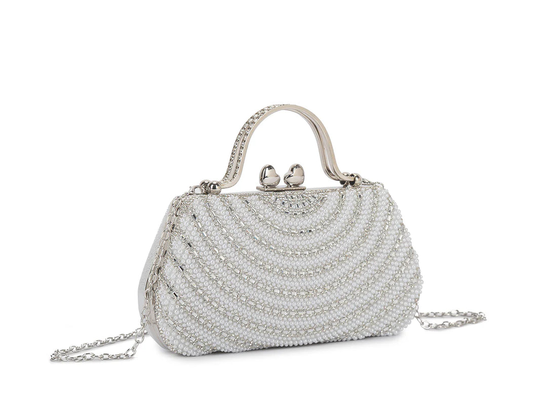 Celeste Silver and White  Pearl Evening Bag