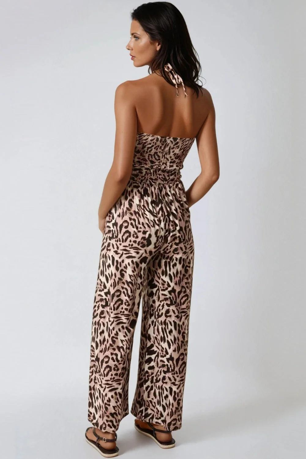 Patsy Leopard Print Bandeau Strapless Wide Leg Jumpsuit