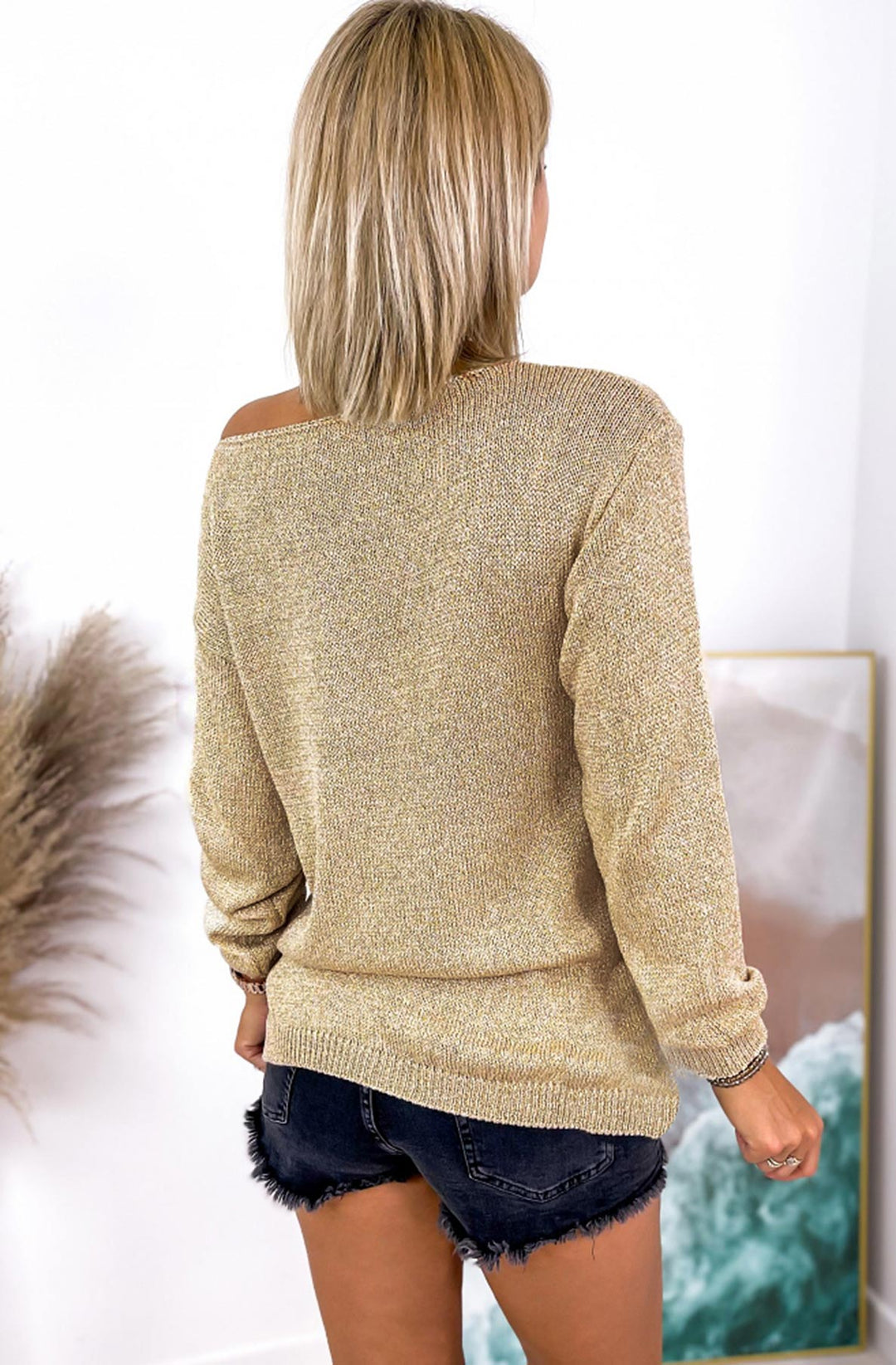 Isra Gold Shimmer Sparkly Knitted Jumper Top