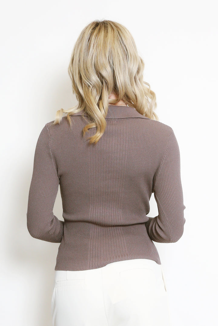 Sierra Mocha Fine Knit Ribbed Button Front Jumper