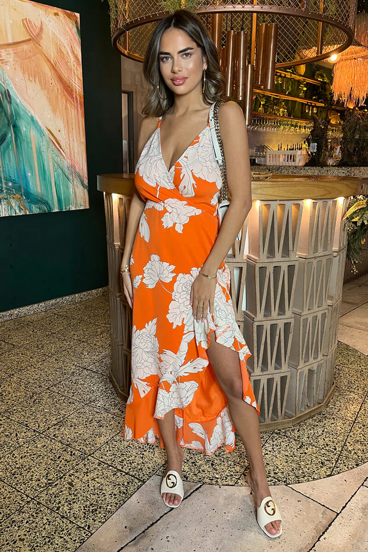 Molly Orange Frill Hem Midi Dress