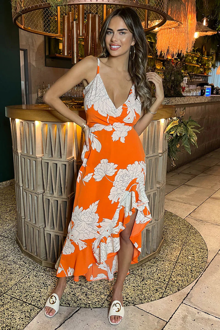 Molly Orange Frill Hem Midi Dress